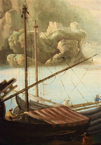 Paesaggio costiero con porto  e rovine